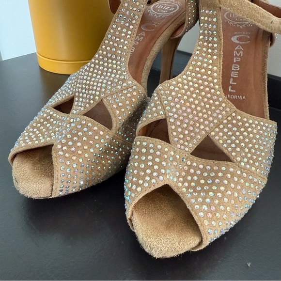Jeffrey Campbell taupe suede rhinestone Ibiza Jasper heel sandals - size 10 - Picture 3 of 5